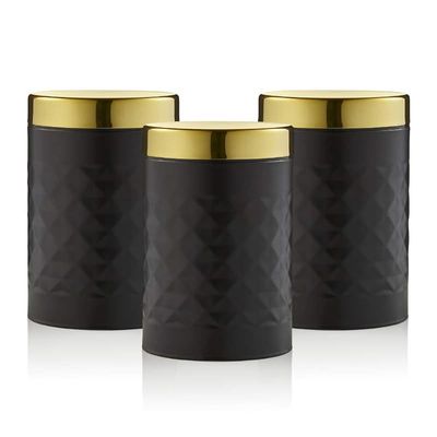 Swan Gatsby Set Of 3 Kitchen Canisters, Tea Coffee Sugar - Black