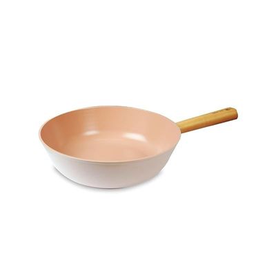 Neoflam Fika Blossom Wok Pan, 28 Cm Size, Sandy Pink