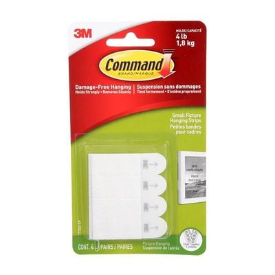 Command Picture Hanging Strips, Small, Holds 1.8 Kg, 4 Pairs/Pack - White