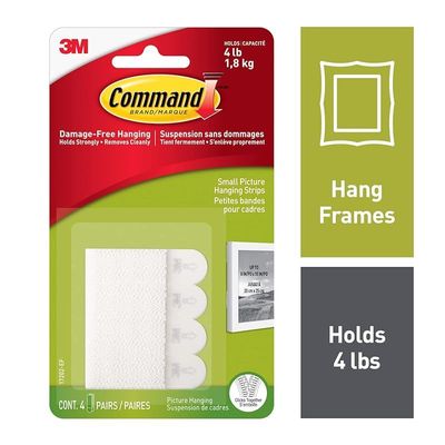 Command Picture Hanging Strips, Small, Holds 1.8 Kg, 4 Pairs/Pack - White