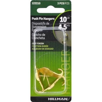 Hillman Brass Push Pin Hanger 3 Pack