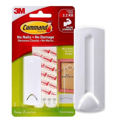 Command 17041 Wire Backed Picture Hanger, Holds Up 2.2 Kg - White