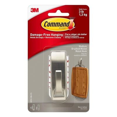 Command Mr02-Bn Modern Reflections Metal Hook Medium, Holds 1.3 Kg - Silver