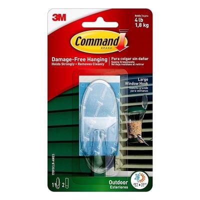 Command Outdoor Window Hook, Large, Clear, 1-Hook