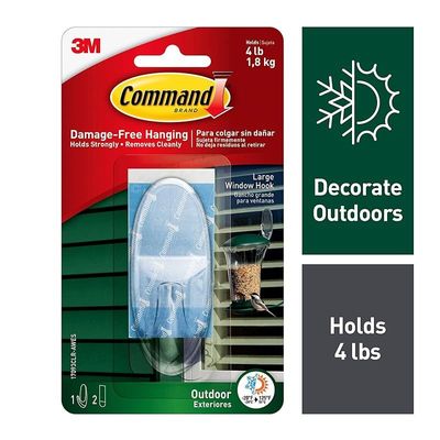 Command Outdoor Window Hook, Large, Clear, 1-Hook