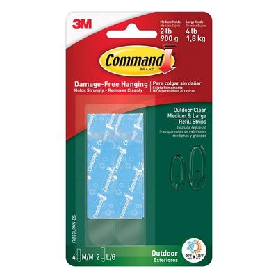 Command Outdoor Refill Mounting Strips 4 Medium, 2 Large Clear