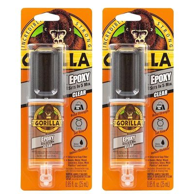 Gorilla 2 Part Epoxy (85 Oz) Syringe, Pack of 2 - Clear