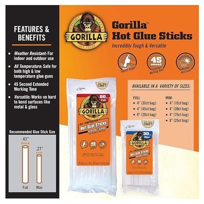 Gorilla Hot Glue Sticks 1 Pack 4 In Mini Size - White