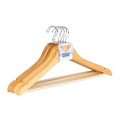 Wenko Shaped Hanger Eco, Wood Natural, 45 X 23.5 X 1.2 Cm, 6 Pieces