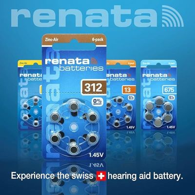 Renata Size 312 Hearing Aid Batteries 1.45Volt - 6 Pack