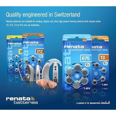 Renata Size 312 Hearing Aid Batteries 1.45Volt - 6 Pack