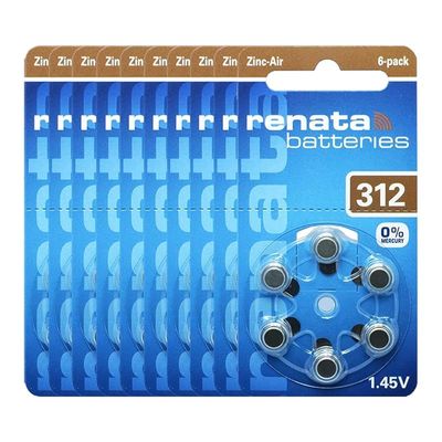 Renata Size 312 Hearing Aid Batteries 1.45Volt - 6 Pack