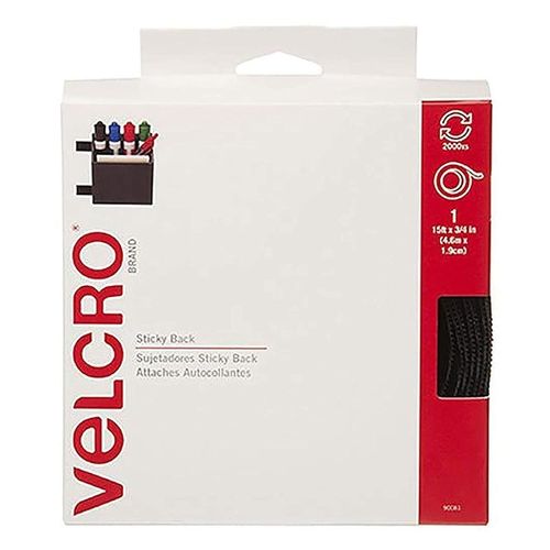 Velcro Hook And Loop Fastener Tape With Dispenser, 0.75-Inch X 15-Inch Size - Black