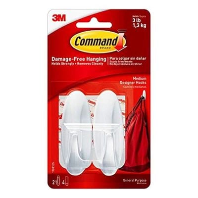 Command Plastic Designer Medium Hooks Pack Of 2 - White