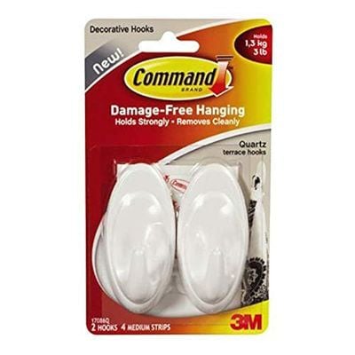 Command 17086Q Plastic Quartz Terrace 2 Hooks With 4 Strips, Quartz