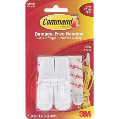 Command Utility Hooks, Medium, Holds 1.36 Kg - White