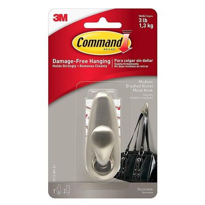 Command Medium Nickel Metal Hook, Grey