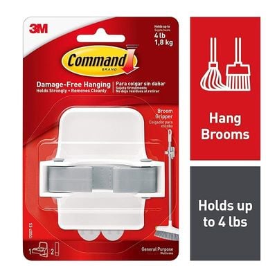 Command 17007-Es Broom Gripper, Holds 1.8 Kg, Each Hook - White/Gray