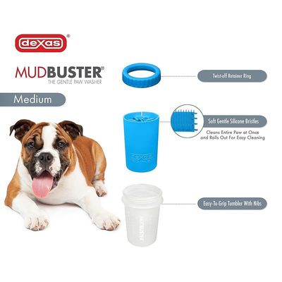 Dexas Mudbuster Portable Dog Paw Washer/Paw Cleaner, Medium, Pro Blue