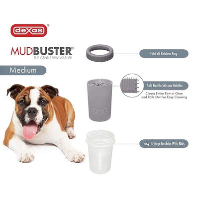 Dexas Mudbuster Portable Dog Paw Washer/Paw Cleaner, Medium, Light Gray