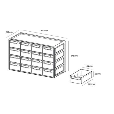 Litem Up System 16 Drawers Storage Multibox - Grey