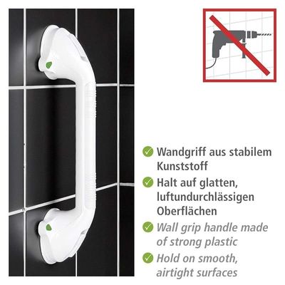 Wenko Wall Grip Secura, Plastic, Bathroom And Shower Safety Grab Bar, Toilet Aid - White