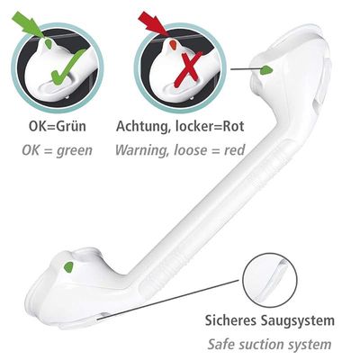 Wenko Wall Grip Secura, Plastic, Bathroom And Shower Safety Grab Bar, Toilet Aid - White