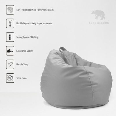 LUXE DECORA Classic Round Faux Leather Bean Bag with Polystyrene Beads Filling (Kids - XS, White)