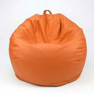 LUXE DECORA Classic Round Faux Leather Bean Bag with Polystyrene Beads Filling (L, Orange)