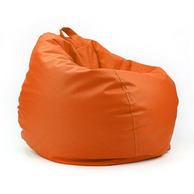 LUXE DECORA Classic Round Faux Leather Bean Bag with Polystyrene Beads Filling (L, Orange)