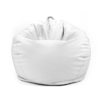 LUXE DECORA Classic Round Faux Leather Bean Bag with Polystyrene Beads Filling (L, White)