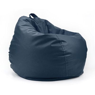 LUXE DECORA Classic Round Faux Leather Bean Bag with Polystyrene Beads Filling (XL, Navy Blue)