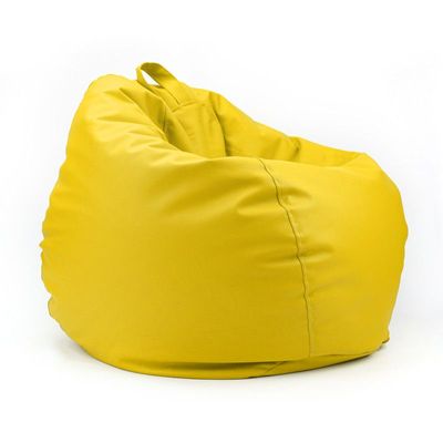 LUXE DECORA Classic Round Faux Leather Bean Bag with Polystyrene Beads Filling (XL, Yellow)