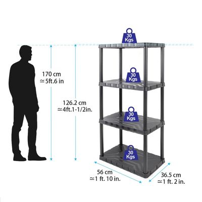 Tactix Plastic 4 Tier Shelf Unit- Grey, TTX-320400