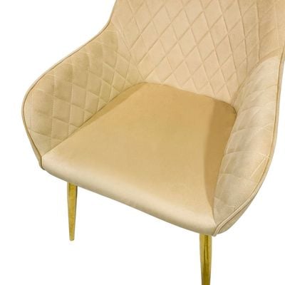 Velvet Accent Arm Dining Chair With Gold Metal Legs Kitchen Living Room Furniture Beige