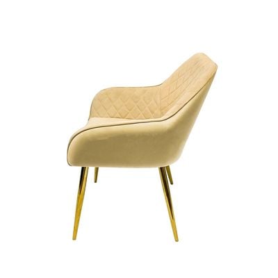 Velvet Accent Arm Dining Chair With Gold Metal Legs Kitchen Living Room Furniture Beige