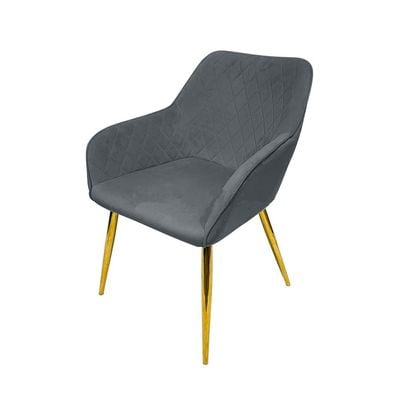 Velvet Accent Arm Dining Chair With Gold Metal Legs Kitchen Living Room Furniture Grey