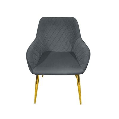 Velvet Accent Arm Dining Chair With Gold Metal Legs Kitchen Living Room Furniture Grey