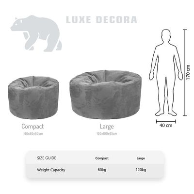 Luxe Decora Pluche Water Repellent Suede Bean Bag With Filling (Compact) - Steel Grey