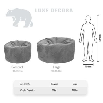 Luxe Decora Pluche Water Repellent Suede Bean Bag With Filling (Large) - Steel Grey