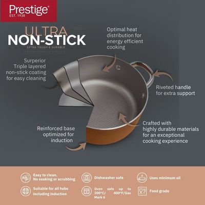 Prestige Ultra 20 Cm/2.8 L/3 Qt Casserole With Glass Lid And Pan Holder - Copper