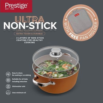 Prestige Ultra 20 Cm/2.8 L/3 Qt Casserole With Glass Lid And Pan Holder - Copper