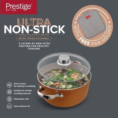 Prestige Ultra 24 Cm/5.2 L/5.5 Qt Casserole With Glass Lid And Pan Holder - Copper