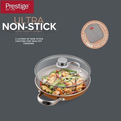 Prestige Ultra 24 Cm Kadai With Glass Lid And Pan Holder - Copper