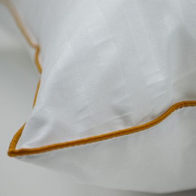 Luxe Decora Soft Cotton Hotel Stripe Pillow Micro Fiber With Golden Piping 70X50 Cm - White