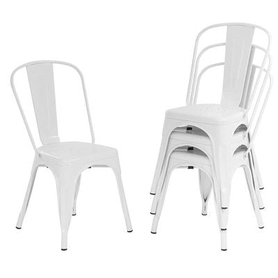 FDW Stackable Indoor-Outdoor Dining Chairs, Set of 4 - Cream