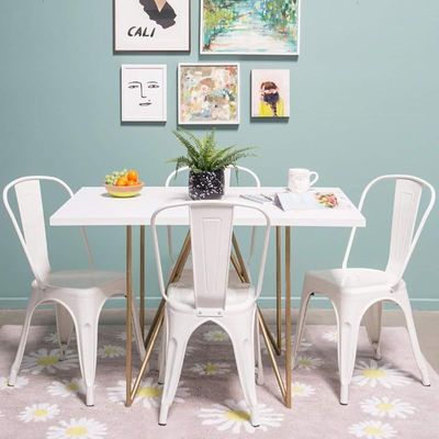 FDW Stackable Indoor-Outdoor Dining Chairs, Set of 4 - Cream