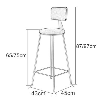 Nordic Fabric Upholstered Bar Stool With Gold Metal Legs - Grey
