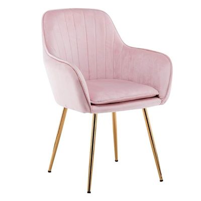 Velvet Dining Chair With Metal Legs - Pink