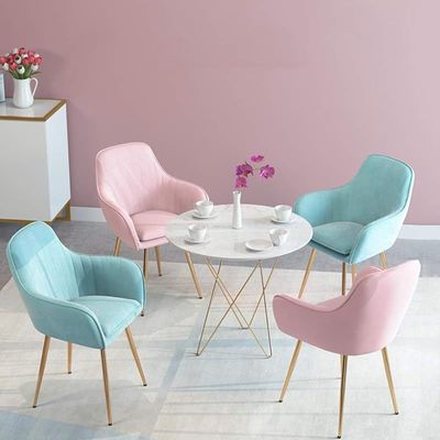 Velvet Dining Chair With Metal Legs - Pink